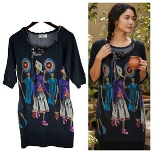 Funky People Dress Sz Medium Boho Hippie Whimsy Tribal Black Tribal